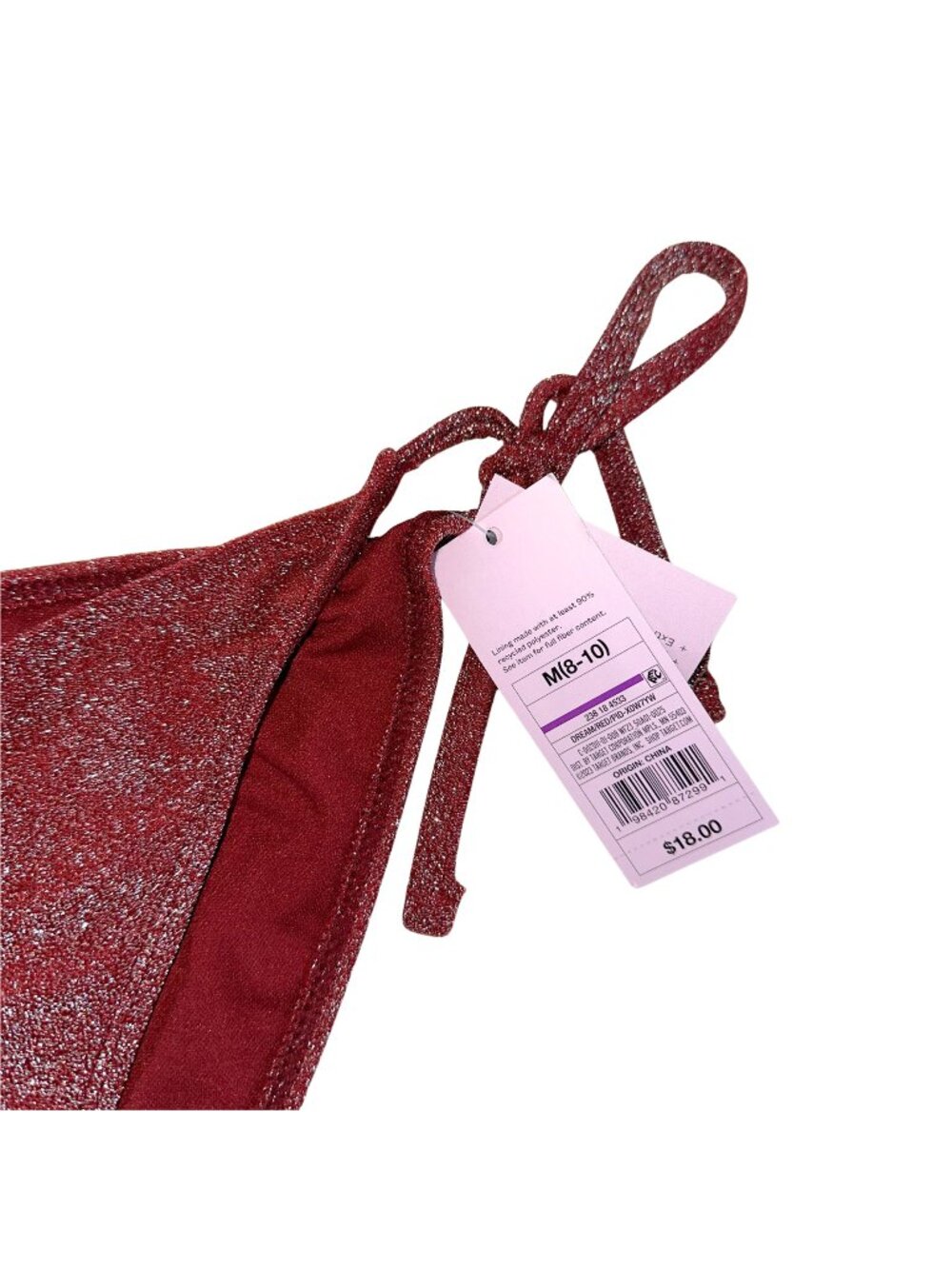 NWT Wild fable Burgundy Glitter Tie-Side Bikini Bottom - Picture 3 of 5
